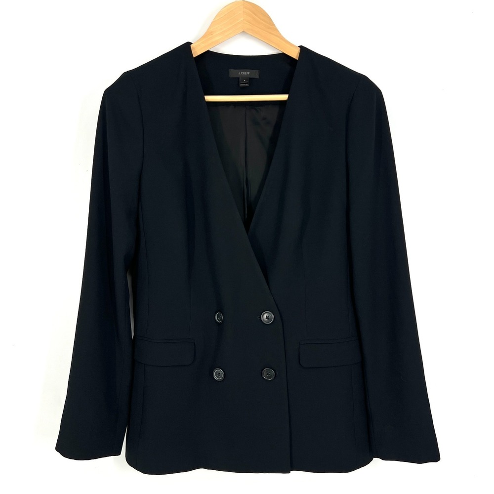 J. Crew 365 French Girl Blazer Double Breasted Suit Jacket Womens 8 Black H6285